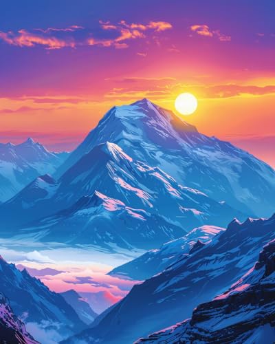 shinefly Paint by Numbers on Colorful Canvas Acrylic Kits for Kids, Adult, Beginner 16x20 inch Oil Painting Kits Gift, Mountain Sunrise