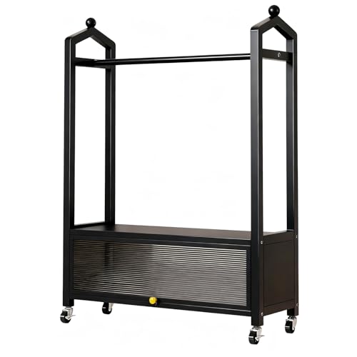 ZENSTYW Burro Ropa Resistente,Perchero Recibidor Con Ruedas,Marco Metálico,Con Armario De Almacenamiento,Montaje Fácil,Para Exhibición Y Almacenamiento(Black,80cm/31.5in)