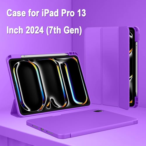 Image of ZryXal New iPad Pro 13 Inch Case (M5) 2025 / (M4) 2024 with Pencil Holder, Smart iPad Case [Support Pencil Pro and Pencil (USB-C)], Support Touch ID and Auto Wake /Sleep (Grape Purple)