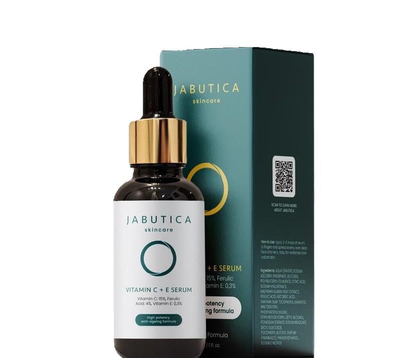 Jabutica Sérum Skincare 15% vitamina C + E con ácido ferúlico y extracto de acerola, 30 ml – fórmula antiedad, brillo e hidratación para piel radiante, suero antioxidante de alta potencia para rostro