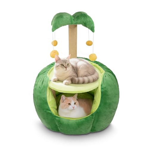 Qlfyuu Cat Houses for Indoor Cats, Small Cat Tree with Sisal Ropes and Plush Perch, Cute Cat Bed...