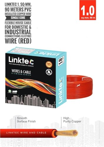 Image of PVC Insulated Copper Wire, Single Core, Black, 90 Metres, for Domestic and Industrial Use (RED, 1.00 SQ MM)