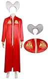 Mens Vampire Dracula Cosplay Costume Red Vampire Uniform Robe Halloween Outfits Red Cloak Headwear Full Set (Red, Medium)