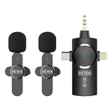 MCVEM Dual Wireless Lavalier Lapel Microphone for iPhone, Android, Camera 2 Cordless Mics Plug and P