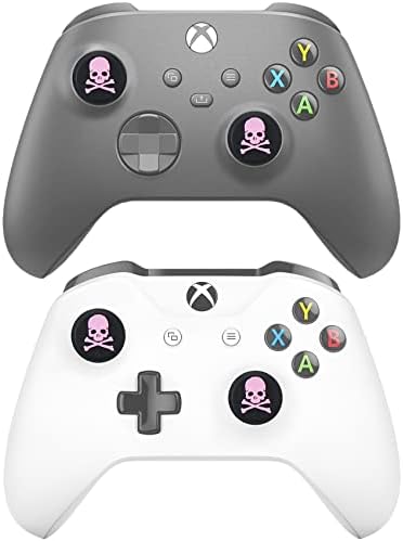 9CDeer Performance Joystick Analog Stick Thumb Grips Set of 6 Compatible with PS5, PS4, Xbox Series X/S Xbox One, Switch Pro Controller Skull Black & Pink