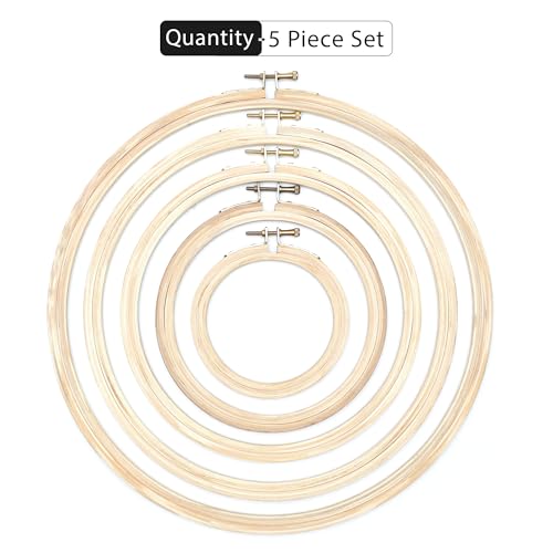 Image of Embroiderymaterial Round Wooden Embroidery Hoop Frame with with Brass Metal Screw Combo of 5 Sizes (4Inch, 6Inch, 8Inch, 10Inch, 12Inch)