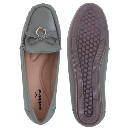 Image of CatBird Women's Flat Shoes for Casual & Office Wear, Bow Detail Slip-On Loafers