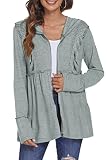 DEESHA Women's Full-Zip Hooded Sweatshirt Pleated Tiered Ruffle Hooded Sweatshirts Jacket Coat Light