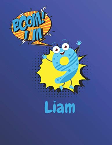Boom I'm 9 Personalized Name Liam Gift Blank Guitar tab Notebook Manuscript paper Notebook Birthday Gift: Lined Notebook / Journal Gift, 120 Pages, 8,5x11, Soft Cover, Matte Finish