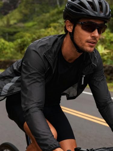 WOSAWE Men's High Visibility Cycling Wind Breaker Light Pocketable Biking Jacket, Black X-Large