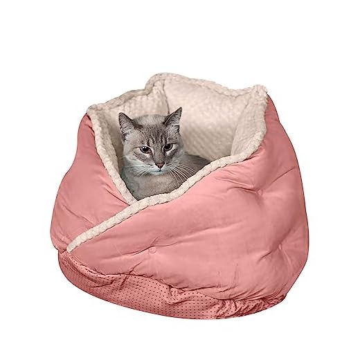 Furhaven 18" Round Pet Bed for Indoor Cats & Small Dogs, 100% Washable, For Pets Up to 14 lbs - Minky Plush & Velvet Hug Bed - Soft Pink, 18-inch