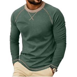 Askdeer Mens Cotton Shirts Long Sleeve Casual T-Shirts Crew Neck Soft Shirt
