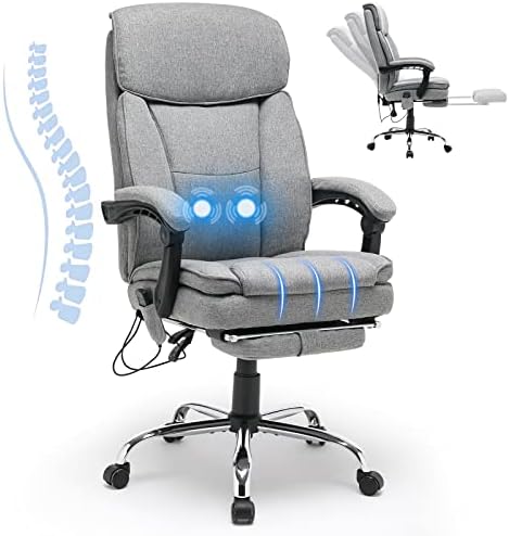 HOMREST Reclining Office Chair with Massage, Ergonomic Office Chair with Foot Rest, Breathable Fabric Executive Computer Chair w/Retractable Footrest, High Back Swivel Recliner for Office Home Study