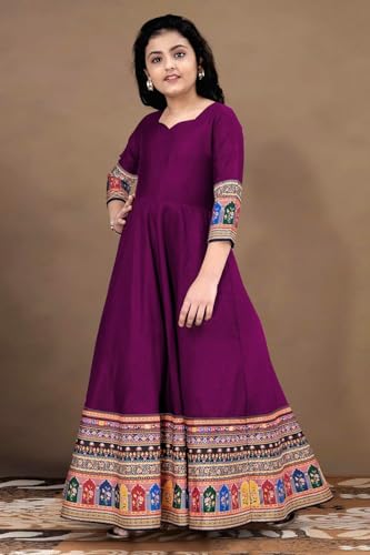 Image of Cotton Silk Long Anarkali Kurta for Girls