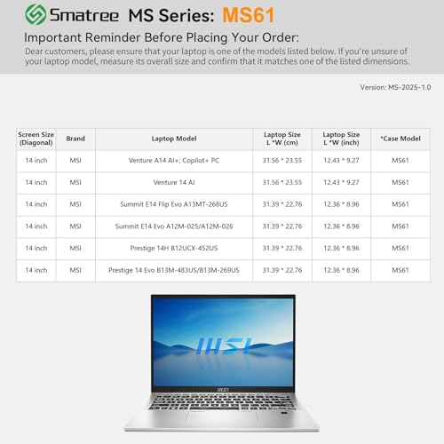 Funda rígida Smatree MS61 para portátil MSI Venture 14 AI Copilot PC rosa 2