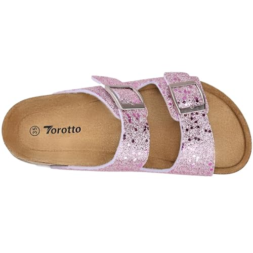 Image of Torotto Kids Sandals Boys Girls Slide Summer Non-slip Cork Glitter Toddler Slippers with Adjustable Straps for Indoor & Outdoor