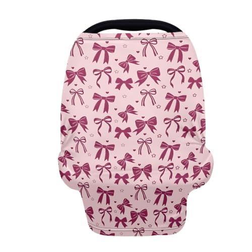 Image of Pink Bow Baby Car Seat Cover Multi-Use Carseat Covers Baby Girl