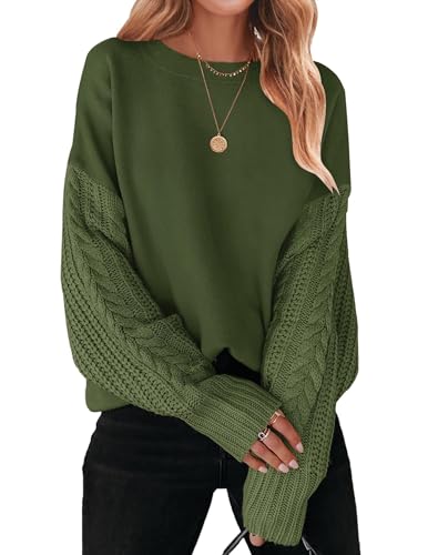 ZESICA Women's 2025 Fall Long Sleeve Crew Neck Solid Color Cable ...