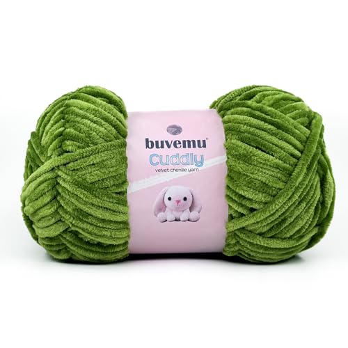 Image of Cuddly Velvet Chenille Yarn, Super Soft Fluffy Bulky for Knitting Crocheting Crafting Blanket Amigurumi, Durable for Shedding, 100 Gram (3.53 Ounces) 109 Yards (100 Meters) (Grass Green)