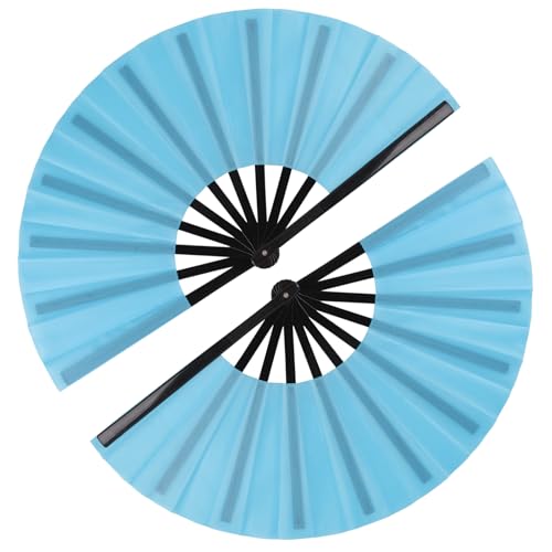 Tkocisa 2 Pack Large Folding Hand Fan for Men/Women, Rave Fan Vintage Retro Fabric Fans, Chinese Kung Fu Tai Chi Hand Fan for Festival, Dance, Gift, Performance, Decorations (Lake Blue)