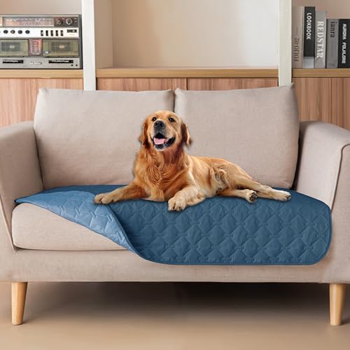 Image of gogobunny 100% Double Sided Waterproof Dog Blanket Soft Pet Bed Cover Reversible Protect Furniture Couch Sofa Car for Puppy Cat Kids (Dark Blue /Light Blue, 32x53 Inch (Pack of 1))