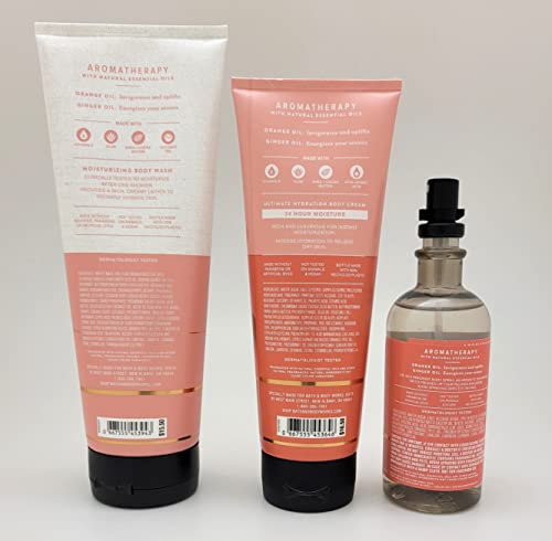 Aromatherapy – Energy - Orange Ginger - 3 Pc Bundle - Moisturizing Body Wash – 10 Fl Oz - Ultimate Hydration Body Cream – 8 Oz. & Essential Oil Mist - 5.3 Fl Oz #TOP1