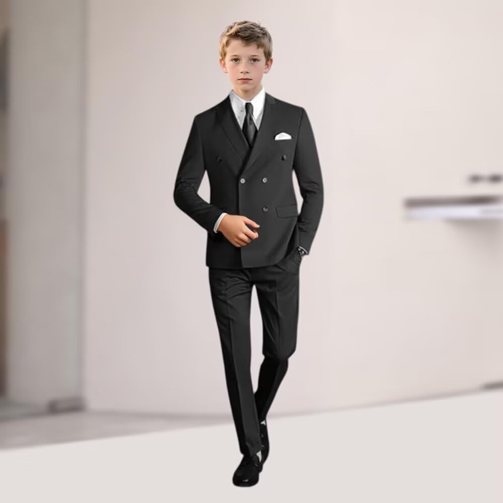 Boys 2 Piece Suit Double Breasted Ring Bearer Formal Suits Kids Tuxedo Wedding Outfit for Party Prom Suit