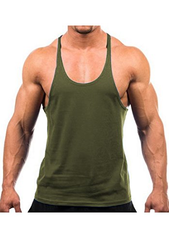 YAKER Men's Blank Stringer Y Back Bodybuilding Gym Tank Tops