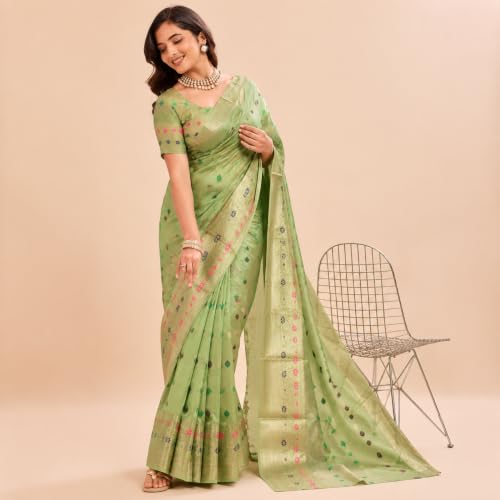 Image of Sarees for Women Wear Organaza Silk Banarasi Sari Kanjivaram Soft Pure Paithani Wedding Original Kanchipuram Pattu Sadi with Blouse Piece 2026 (Flowermeena)