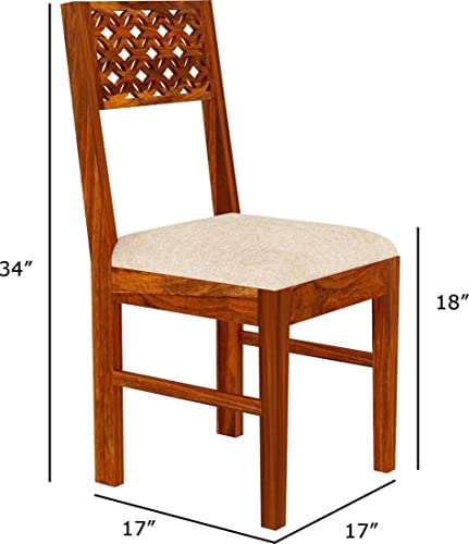 Image of Solid Sheesham Wood Dining Set with Dining Table & Cushioned Chairs | Elegant | Comfortable | Durable & Stylish for Dining & Living Room | Home /Office | Hotels /Restaurant (Brown 9)
