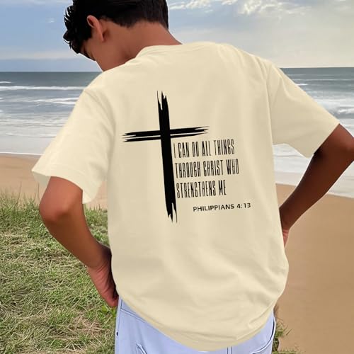 Image of KEEVICI Boys Christian Graphic Tees God Jesus Shirts for Kids Cross Faith Bible Verse Inspirational Religious Cotton T Shirt
