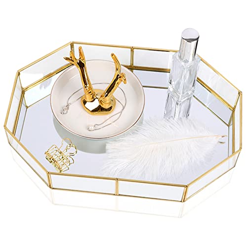 Bootoow Bandeja de espejo dorada vintage estilo nórdico bandeja de perfume bandeja de maquillaje y joyas Cover