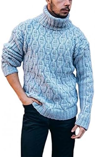 CHRYP Winter Warm Thick Woolen Sweaters Men Casual Knitted Turtleneck Jumper Tops Men's Solid Long Sleeve Ribbed Sweater (Color : Cream, Size : Medium)