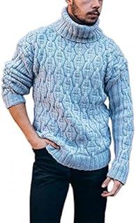 CHRYP Winter Warm Thick Woolen Sweaters Men Casual Knitted Turtleneck Jumper Tops Men's Solid Long Sleeve Ribbed Sweater (Color : Cream, Size : Medium)