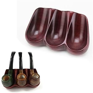 Cigar Holder Rack – Wooden Tobacco Pipe Stand – Rosewood Seated Scoop Smoking Pipe Holder for 3 Smoking Pipes