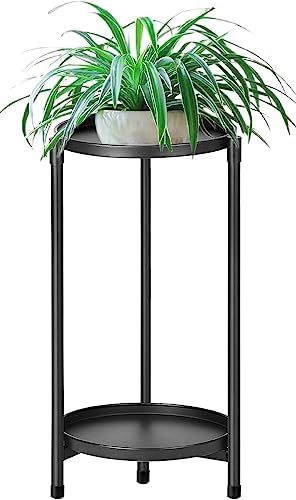 Plant Stand for Indoor Outdoor Plants Multiple - 2 Tier Metal Plant Stand Tall Plant Stand Tiered Plant Shelf Iron Plant Rack - Flower Pot Holder Stands for Corner, Patio, Living Room, Bedroom, Garden, Black