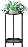 NADONEL Plant Stand Indoor Outdoor 2 Tier Metal Black for Plants Multiple Tall Tiered Planter Shelf Rack