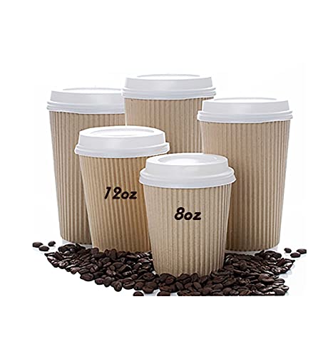 Avlash® Lot de 50 tasses à café jetables en papier kraft ondulé à triple paroi pour boissons chaudes, tasses à café et thé de 237 ml avec couvercles, parfaites pour la maison, le bureau ou les fêtes Cover