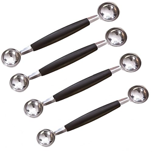 4個 メロンボーラースクープ アイスクリームスクープ フルーツボーラー フルーツスクーパ ステンレス鋼製 両面 丸型 果物掘り 多機能 キッチンツール 飲食店 料理 業務用 (4個, 18cm)