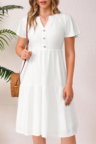 Image of Plus Size Summer Dress Casual Short Sleeve Button Midi Sun Dresses Women