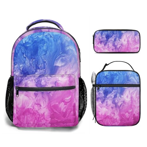 Kids Backpack with Lunch Box Backpack For Kids Water Resistant School Bag Girls Large Capacity Back to School Christmas Gifts Mochilas Escolares para Niñas Tie Dye Purple