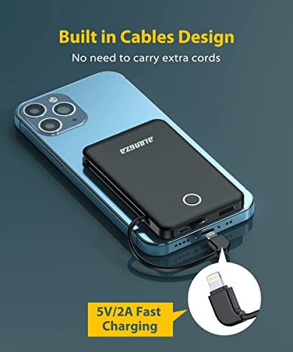 Alongza 2 Pack Small Power Bank Built In Cables 6000Mah & 4500Mah Usb C Fast Charging Portable Charger Compatible With Iphones And Android #TOP4