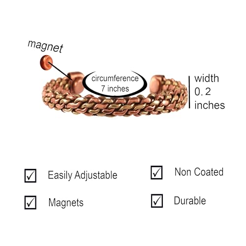 Image of Touchstone Copper Magnetic Hand Forged With Solid And High Gauge Tibetan Style Multi Layer Braid Pattern Minimalistic Elegance Pure Copper Bracelet In Two Tones.