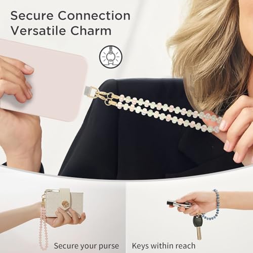 Posadina Handykette aus Naturstein, Handmade kurzer Handyanhänger mit Perlen, Beaded Handyband Phone Charm mit passgenauer Lasche