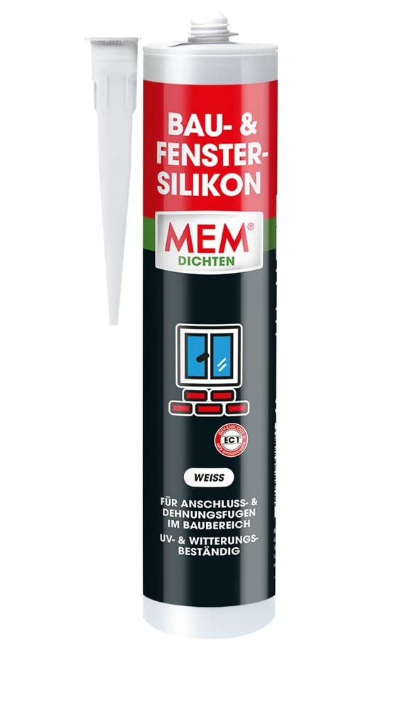 MEM Construction & Window Silicone, for Connection and Expansion Joints in Construction Area, Can Be Used Indoors and Outdoors, UV and Weather Resistant, Ready to Use, Solvent-Free, 300 ml Cartridge,