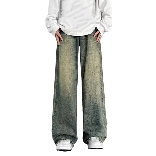 Men's Vintage High Waist Wide Leg Jeans Casual Fashion Straight Loose Blue Jeans with Pockets