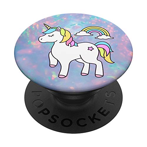 Cute Prancing Blinking Unicorn With Rainbow On Pastel