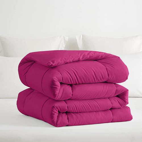 Image of Restful Sleep All Weather Comforter Single Bed Size - Dohar /Rajai /Blanket /Duvet -250 GSM Quilt Soft Microfiber Fill Single Size (60 inchX90 inch) - Hot Pink Color