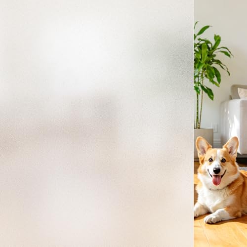 Coavas Frosted Window Privacy Film for Glass, Bathroom Window Static Cling Covering UV & Heat Blocking, Day and Night Door Privacy Frosting Film for Home Office, Pure, 17.5 x 78.7 Inches