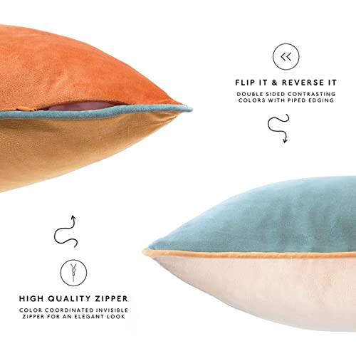 MONDAY MOOSE Decorative Throw Pillow Covers Cushion Cases, Set of 2 Soft Velvet Modern Double-Sided Designs, Mix and Match for Home Decor, Pillow Inserts Not Included (16x16 inch, Orange/Teal) - Image 7